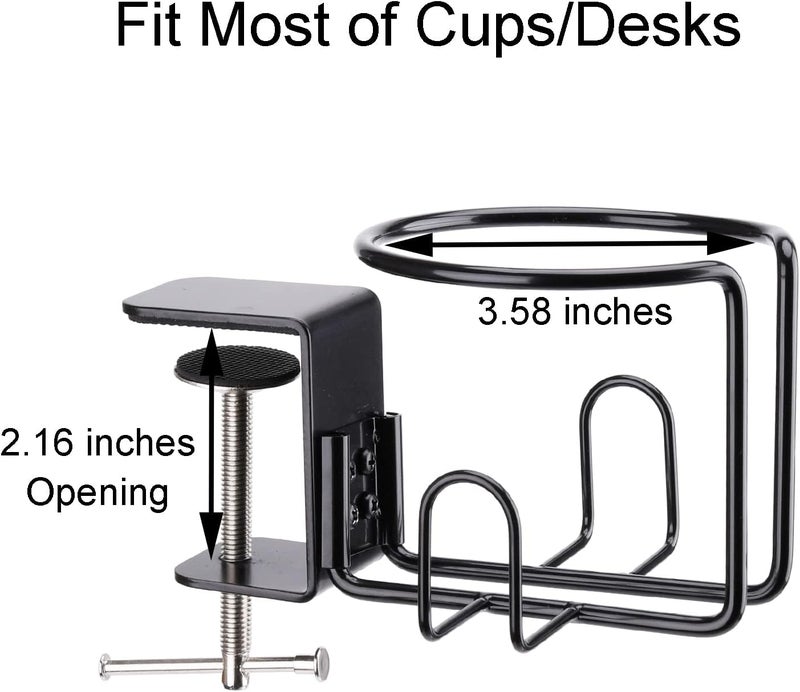 LEKUSHA Large Desk Cup Holder, Clip On Table Cup Holder, Anti-Spill Drink Holder for Lawn Chair, Horizontal or Vertical Mount, Pack of 1, Black - Image 5
